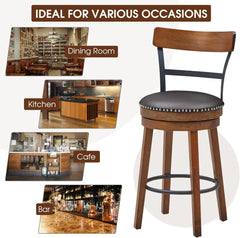 Bar Stools Set of 4 Swivel , PU Leather Upholstered Barstools with Back & Solid Rubber Wood Legs & Metal Footrest, 30.5 Inch