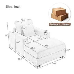 Indoor Oversized Chaise Lounger, Chenille Fabric Sleeper Sofa Couch with Pillows, Charge Station & Cup Holders