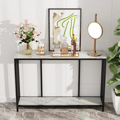 47.2” Long Modern Console Table, Sintered Stone Entryway Table, Narrow Table Sofa Table with Metal Base, Entry Table Foyer