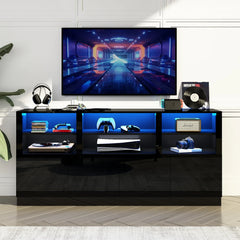 70 Inch LED TV Stand for 70/75/80 Inch TV,Modern Entertainment Center with Storage Shelves and Doors,High Gloss TV Cabinet