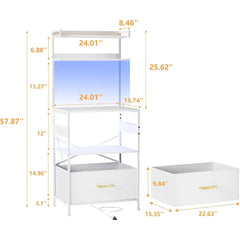 Bakers Rack with Power Outlet,5Tier Microwave Stand with Fabric Drawer and5Hooks,Coffee Bar Table with LED Light,Kitchen Storage