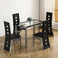 5-Piece Dining Table Set with 1 Glass Dining Table and 4 PVC Chairs,Modern Dining Table Set for Kitchen & Breakfast Living Room