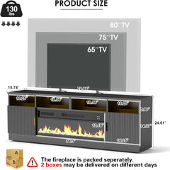 70" Fireplace TV Stand with 38.3" Electric Fireplace & 24 Colors LED Light, Entertainment Center with Fluted Storage Ca