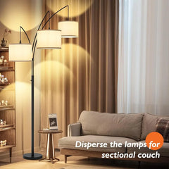 3 Lights Arc Floor Lamps for Living Room,Modern Tall Standing Lamp Hanging Over The Couch with Shades & Heavy Base