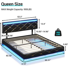 Floating Bed Frame King Size with Led Lights and USB Ports,Faux Leather Platform King Bed Frame with Headboard Easy To Assemble