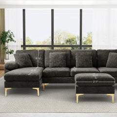 U-Shaped Sectional Sofa Couch, 4 Seat Sofa Set for Living Room, Convertible L-Shaped Velvet Couch Set with Chaise Lounge