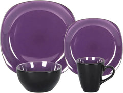 Stoneware Square 16pc Dinnerware Set, Inside Shiny Purple and Outside Matte