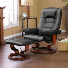 Electric Massage Recliner with Ottoman, Swivel Lounge Chair with Massage, Faux Leather Recliner with Adjustable Back