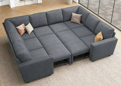 Modular Sectional Sleeper Sofa Bed, Corduroy Pull Out Couch with Storage Ottoman, U Shaped Sectional Couches for Living Room