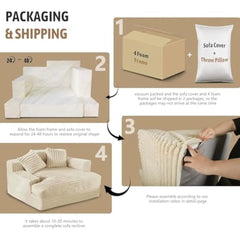 Chaise Lounge Chair Indoor Bedroom, Chaise Lounge Sofa Upholstered Soft Short Plush Couch Bed Sleeper Chair with 2 Throw Pillows