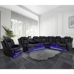 Recliner, Power Recliner Sofa Sectional Couches with LED Light, Leather Reclining Corner Sectional Sofa Set with 3 Recliner Seat