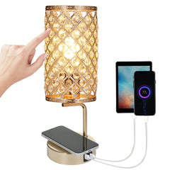 Bedside Lamp with 6W Bulb Neoglint Crystal Table Lamp Touch Desk Light Wirelessly Charger Dual USB Dimmable for Cafe Shop