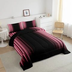 Comforter Set Kids Teens Dark Blue and Black Striped Bedding Bed Set Decor Modern Fashion Comforter Inner Fill Bedroom