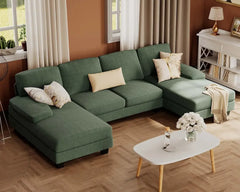 Furmax Sectional Couches for Living Room, U-Shaped Sofa Couch with Linen Fabric,4 Seat Sofa Set with Double Chaise for Apartment