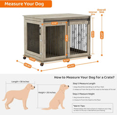 Dog Crate, End Table with Wheels and Flip Top Plate Dog House with Detachable Divider and Sliding Barn Door, Dog Crate