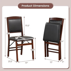 Folding Dining Chairs, Foldable Chairs with PVC Padded Seat & High Backrest, Wooden Side Chairs,   Dining Chairs