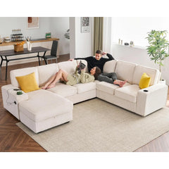 Oversized Sofa, U Shaped Sofa Couch with Storage Chaise,Sectional Sofa Couch with USB Ports & Cup Holder,Corduroy Oversized Sofa