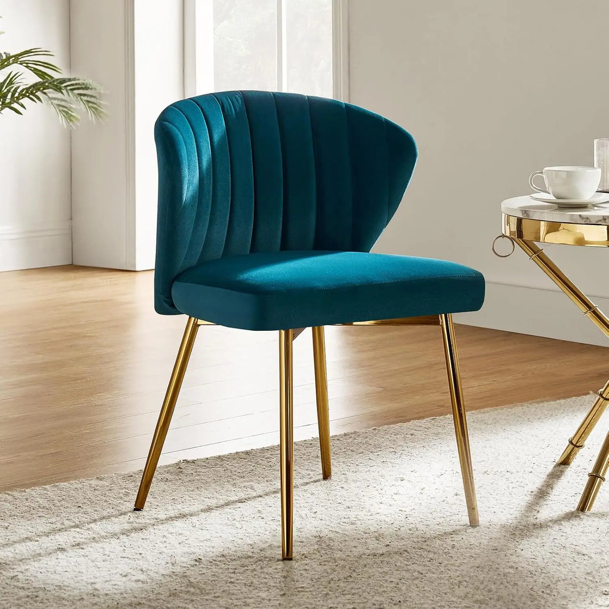 Velvet Dining Chair Modern Small Vanity Chair with Back Metal Legs Elegant Tufted Armless Accent Chair Living Room