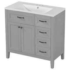 36" Bathroom Vanity with Sink Combo, Bathroom Cabinet with Drawers, Solid Frame and MDF Board, Grey