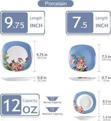 Porcelain Dinnerware Sets for 6, White Dish Set with Pink Floral, 30 PCS Dinner Sets Including Plates