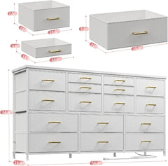 Dresser TV Stand with Power Outlet & USB White Dresser for Bedroom with 16 Drawers TV Stands for Living Room TV