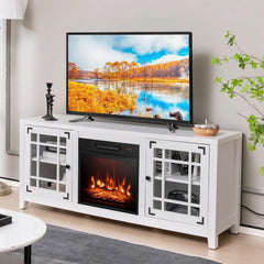 Fireplace TV Stand for 65 Inches TVs 58 Inch TV Console with Electric Fireplace Insert  Adjustable Shelves Remote Control White