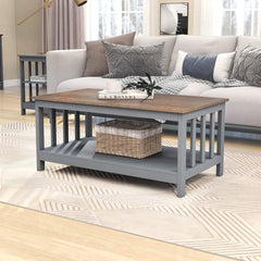 Farmhouse Coffee Table,   Living Room Table with Shelf, 39.9L*22W*18.1H