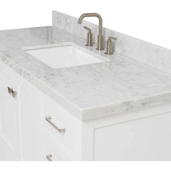 Bathroom Vanity with Edge Italian Carrara Marble Countertop & Backsplash, Center Rectangular Sink, Soft Closing Doors