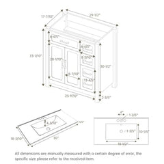 30-Inch Bathroom Vanity Cabinet with Ceramic Sink Modern White Storage Unit with Soft-Close Drawers Water-Resistant Wood Base