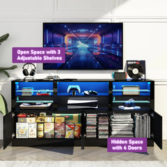 70 Inch LED TV Stand for 70/75/80 Inch TV,Modern Entertainment Center with Storage Shelves and Doors,High Gloss TV Cabinet