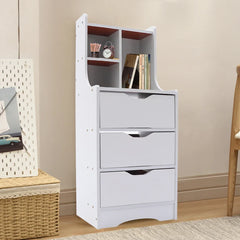 Modern Tall White Nightstand With 3 Drawers Side Stand Storage Cabinet Bedside Table Organizer Bedroom Furniture White