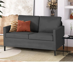 Linen Fabric Modern Small Loveseat Sofa Couch for Living Room, Little Upholstered 2-Seater Mini Love Seats w/Iron Legs