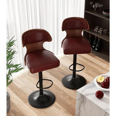 Bar Stools Set of 2 Seat Adjustable Height 24.5-33.5IN - Bentwood Swivel Barstools with Back & Footrest