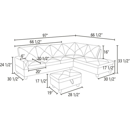 L Shaped Sofa with Ottoman Modern Sectional Living Room,Bedroom,Office,L Couch Brown