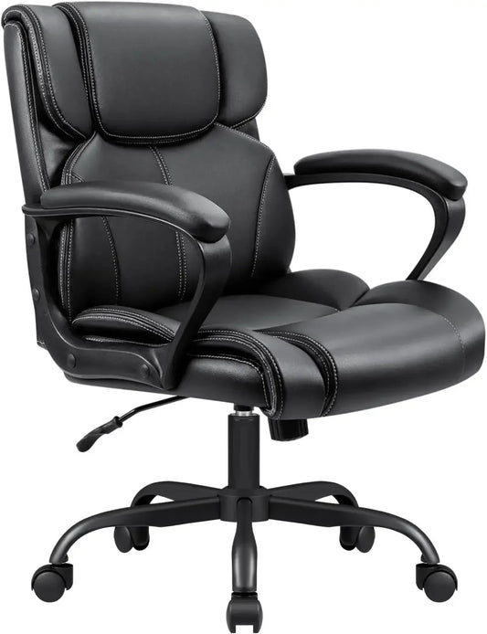 Back Executive Office Chair Swivel Computer Task Chair with Armrests,Ergonomic Leather-Padded Desk Chair with Lumbar Support