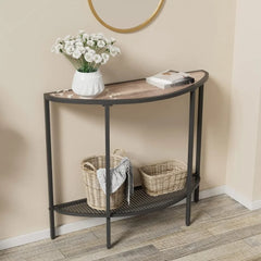 Black Half Moon Console Table 2 Tier Narrow Entryway Table with Storage Modern Couch Table Small Entry Way Tables