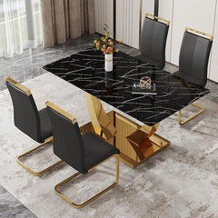 63” Glass Dining Table Set for 4,Modern Dining Room Table Set for 4,Kitchen Table and PU Leather Chairs for 4, Glass Top