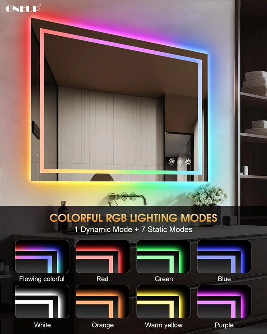 40x36 Inch Bathroom Mirror with Lights,RGB Color Changing LED Bathroom Mirror Anti-Fog Wall-Mounted Vanity Mirrors Smart