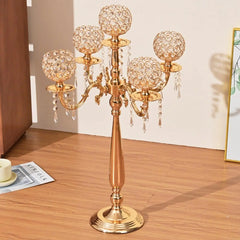 8Pack Gold Candelabra Centerpiece for Wedding,5 Arm Crystal Candelabra Centerpieces for Table Crystal Candelabra Candle Holder