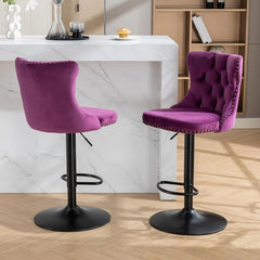 Bar Stools Set of 2,Adjustable Barstools with Back Velvet Tufted Counter Stool Modern Upholstered Bar Chairs with Nailhead