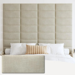 Upholstered Wall Mounted Headboard, 3D Soundproof Wall Panels Peel and Stick Headboard for King Size, Reusable and Removable