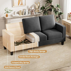 Convertible Sectional Sofa Couch, 3 Seat L-Shaped Sofa with Linen Fabric Ottoman Small Couch for Small Apartments,  Dark Gray