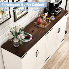 65 Inch Sideboard Buffet Cabinet with Storage, Farmhouse Kitchen Wooden Coffee Bar Buffet Table with Adjustable Shelves