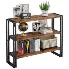 IRONCK Bookshelf Industrial 3 Shelf Bookcase, Wood Storage Shelf with Metal Frame for Living Room, Vintage Brown