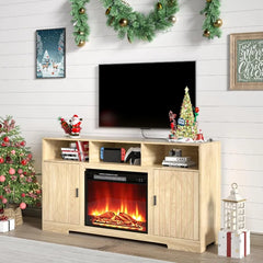 Fireplace TV Stand for 65 Inch TV Entertainment Center with Electric Fireplace Storage Modern Fluted TV Stands with Open Storage