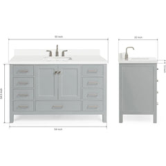 Bathroom Vanity with Edge Pure White Quartz Countertop & Backsplash, Center Rectangular Sink, 2 Soft Closing Doors