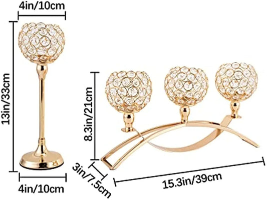 Gold Candle Holders for Table Centerpieces,Tealight Candlestick, Candelabra Stand, 3 Arms for Living Room, Wedding Decor