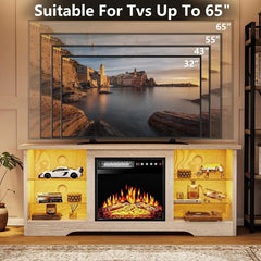 Fireplace TV Stand with 18''Fireplace, Modern Entertainment Center for TVs up to 70 inch, Media TV Console with Adjustable Glass