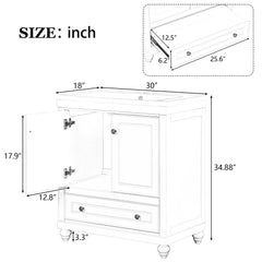 30" Bathroom Vanity with Sink, Combo, Cabinet with Doors and Drawer, Solid Frame and MDF Board, White (Old Sku:JL000006AAK)