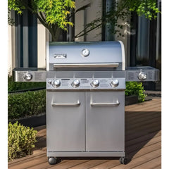 Grills 4-Burner Propane Gas Grills Stainless Steel Cabinet Style with Side & Side Sear Burners, Built-In Thermometer, BBQ Grill